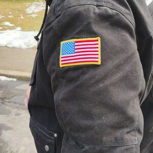 Black Jacket with American Flag Patch snap on coat